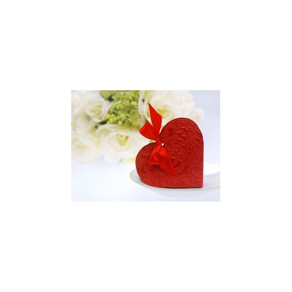 Scatolina Segnaposto cuore rosso confetti, bomboniere, cerimoniecf da 10 pz con  fiocco incluso
