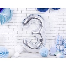 Palloncino Mylar a Forma di Numero 3 Tre Argento 86 cm