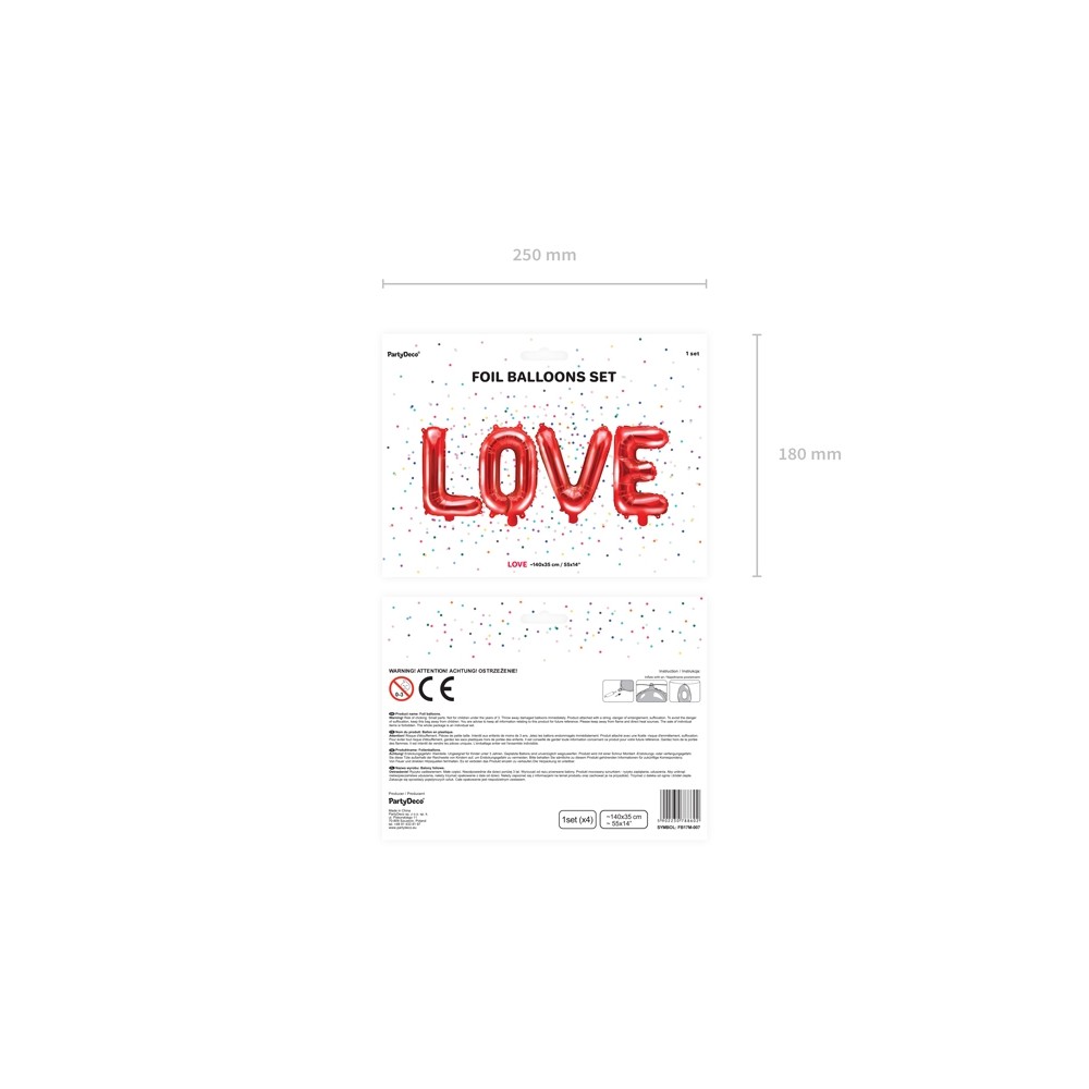 Set Palloncini lettere sagomate LOVE Rosse misura totale della scrita 140  x 35 cmcf 4 lettere separate