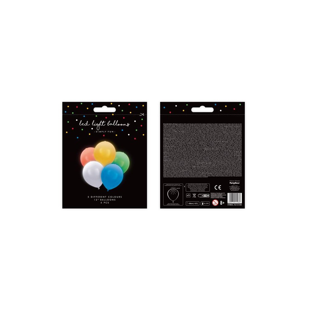 Palloncini con Led luce Luminosi, Colori Assortiti, cf 5 pezzi da 30 cm