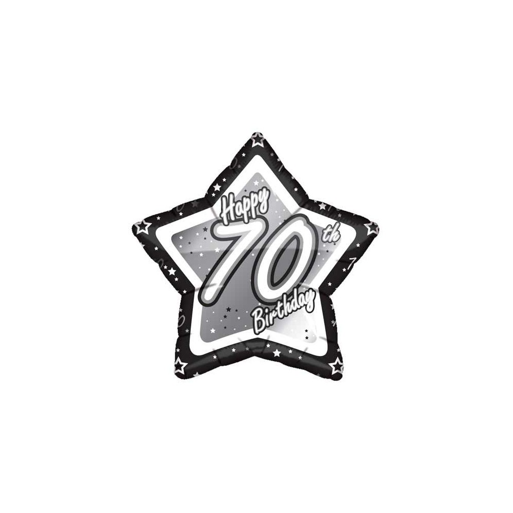 Palloncino in Foil a forma di stella per il compleanno dei 70 anni. 45 cm,  nero e argento