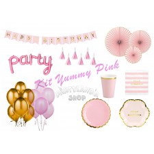 Kit festa Yummy Rosa per 12 Coperti Compreso di Addobbi e Decorazioni a  Tema-93 pz